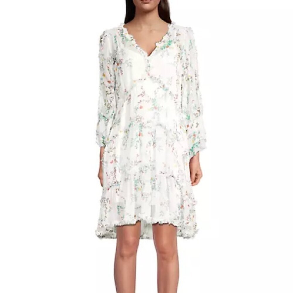 Kobi Halperin Paige Long Sleeve Ruffle Tier Floral Print Midi Dress Size Medium